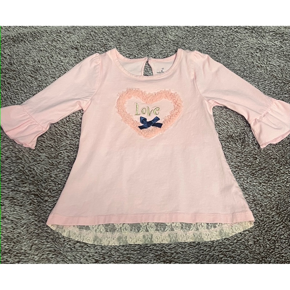 Baby Starters 3T Pink Love Heart Lace Hem Bell Sleeve Top Toddler Girls